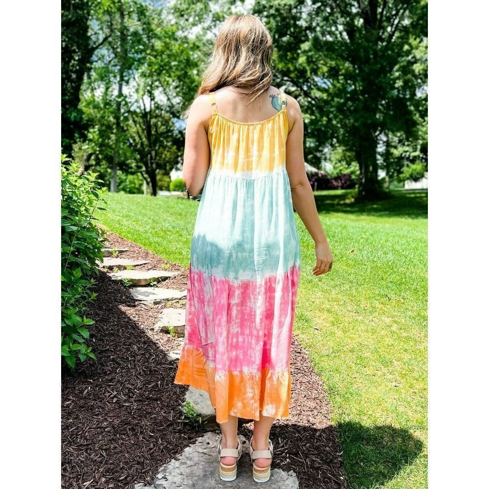 SALE! White Birch Tie Dye Maxi Dress Yellow Mint Summer Spring New D90110A1XL - Picture 6 of 6